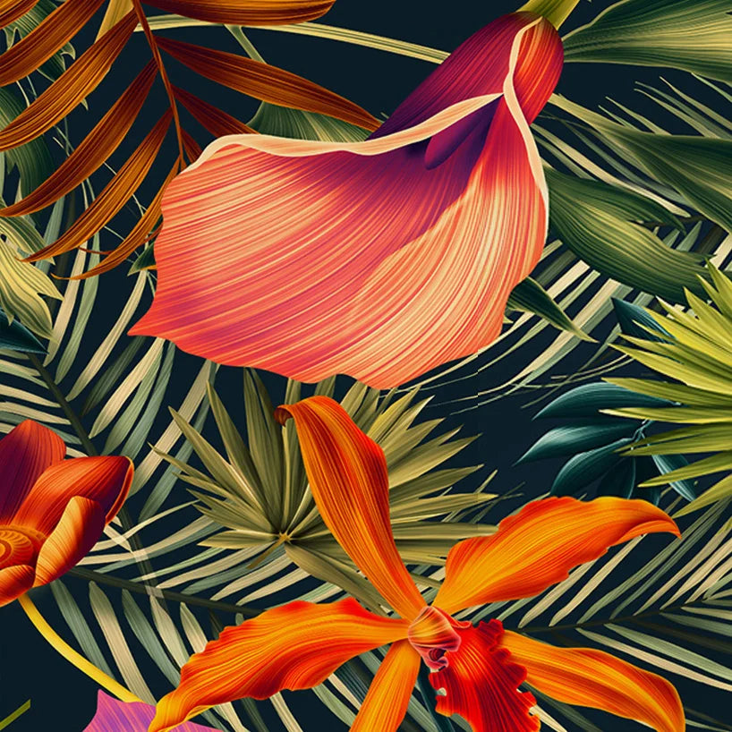 Olivia's Southeast Asian Style Tropical Rain Forest Colorful Leafs 3D Mural Wallpaper