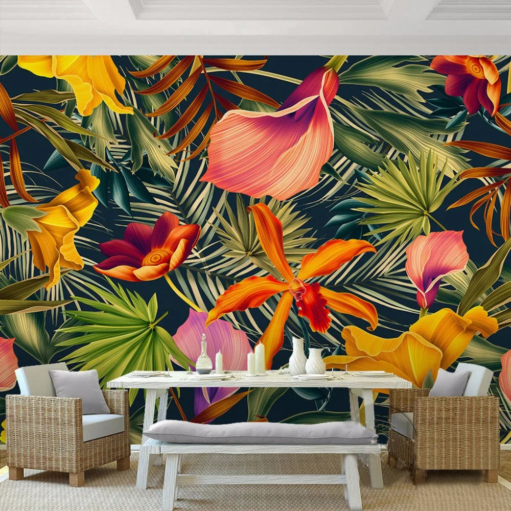 Olivia's Southeast Asian Style Tropical Rain Forest Colorful Leafs 3D Mural Wallpaper
