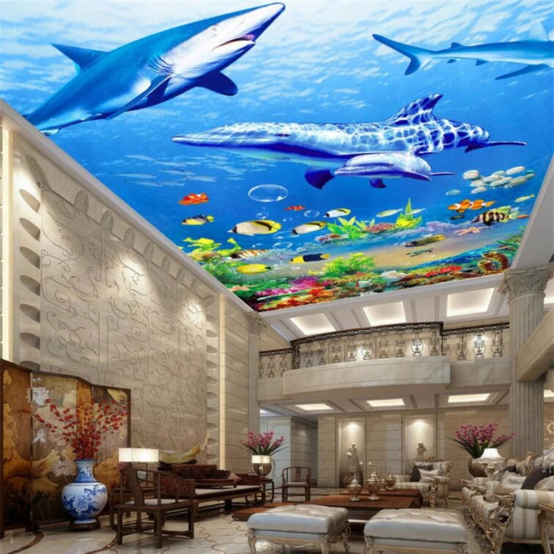 Rayna Custom 3D Ocean World Dolphin Shark Ceiling Zenith Wallpaper