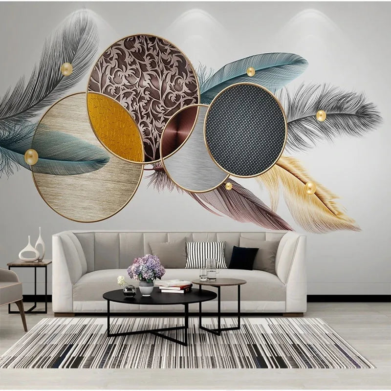Brooke 3D Feather Geometric Wallpaper – Self-Adhesive Waterproof Mural Decor