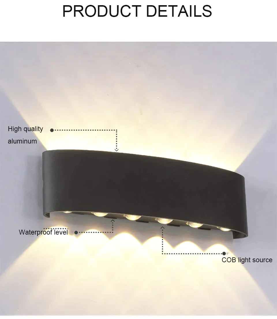 Lampe LED d'extérieur étanche IP65, en aluminium, haut et bas, pour jardin, véranda, éclairage Blaker, 110/220V