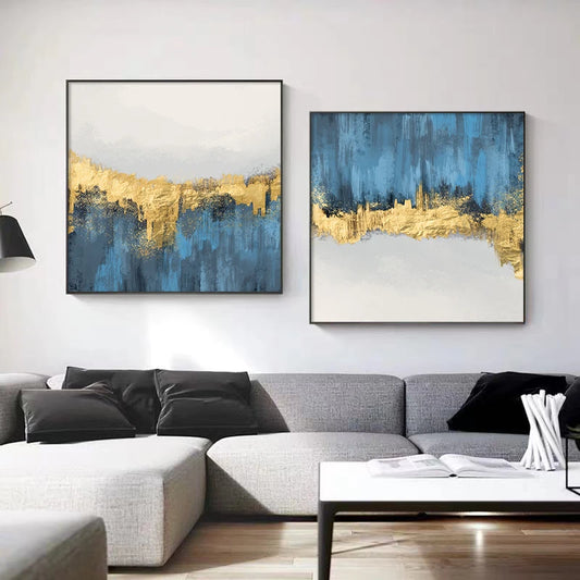 Izabella Abstract Light Gold Ink Blue Canvas Posters Print