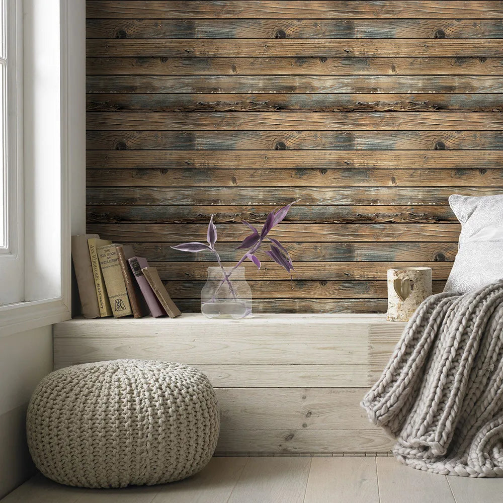Emma's Retro Faux Wood Grain Peel And Stick Wallpaper: Transform Your Space Effortlessly