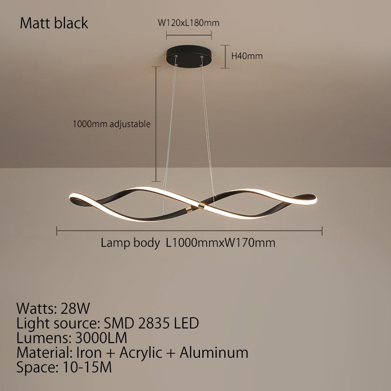 Matte Black Modern LED Chandelier – Dimmable Pendant for Kitchen, Living & Dining Areas