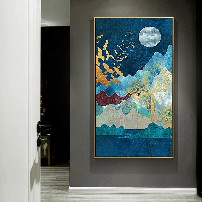 Michelle Golden Deer Landscape Canvas Poster Print