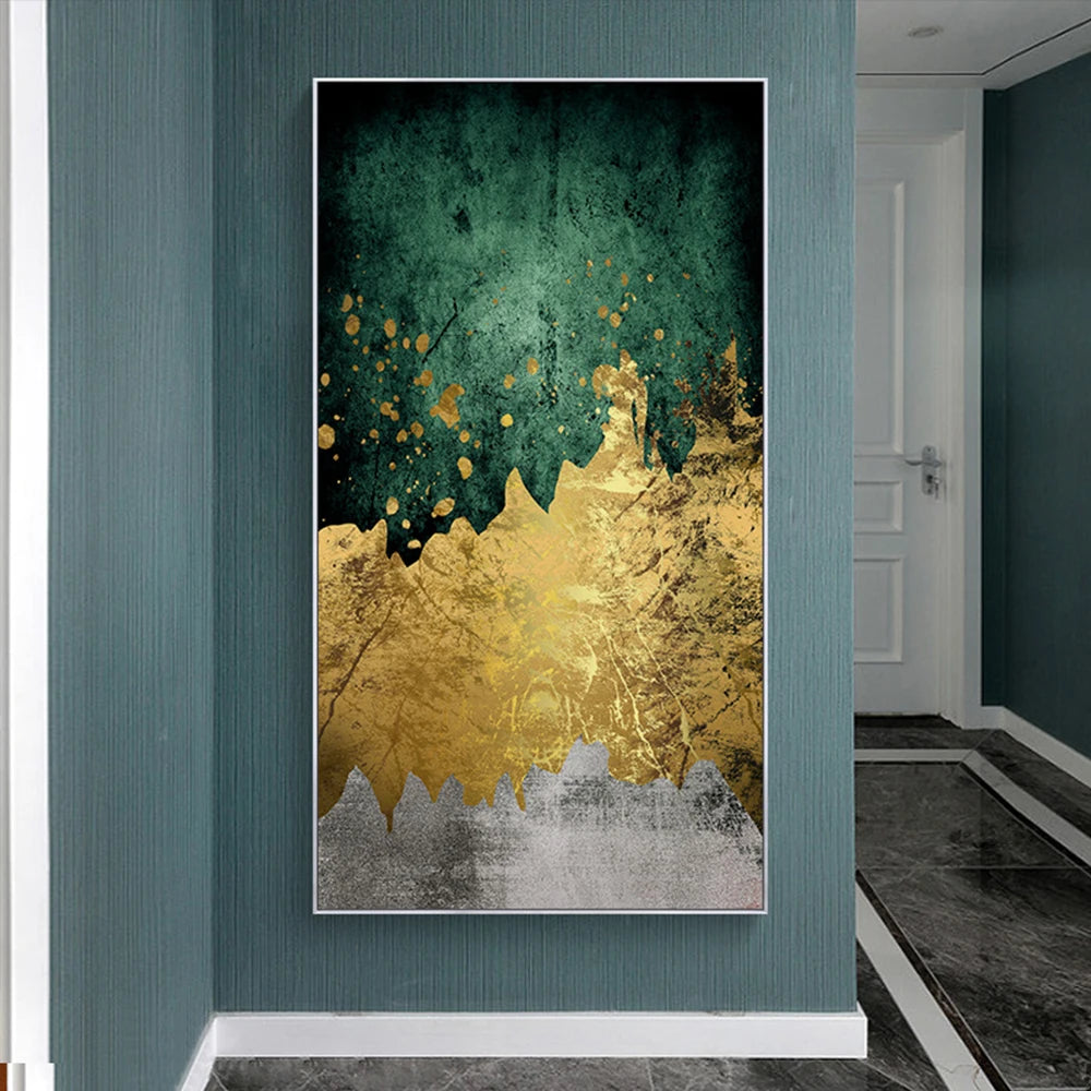 Ella's AAHH Green Gold Modern Abstract Nordic Canvas Painting: Elevate Your Home Decor