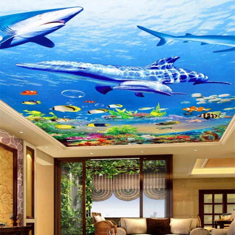 Rayna Custom 3D Ocean World Dolphin Shark Ceiling Zenith Wallpaper