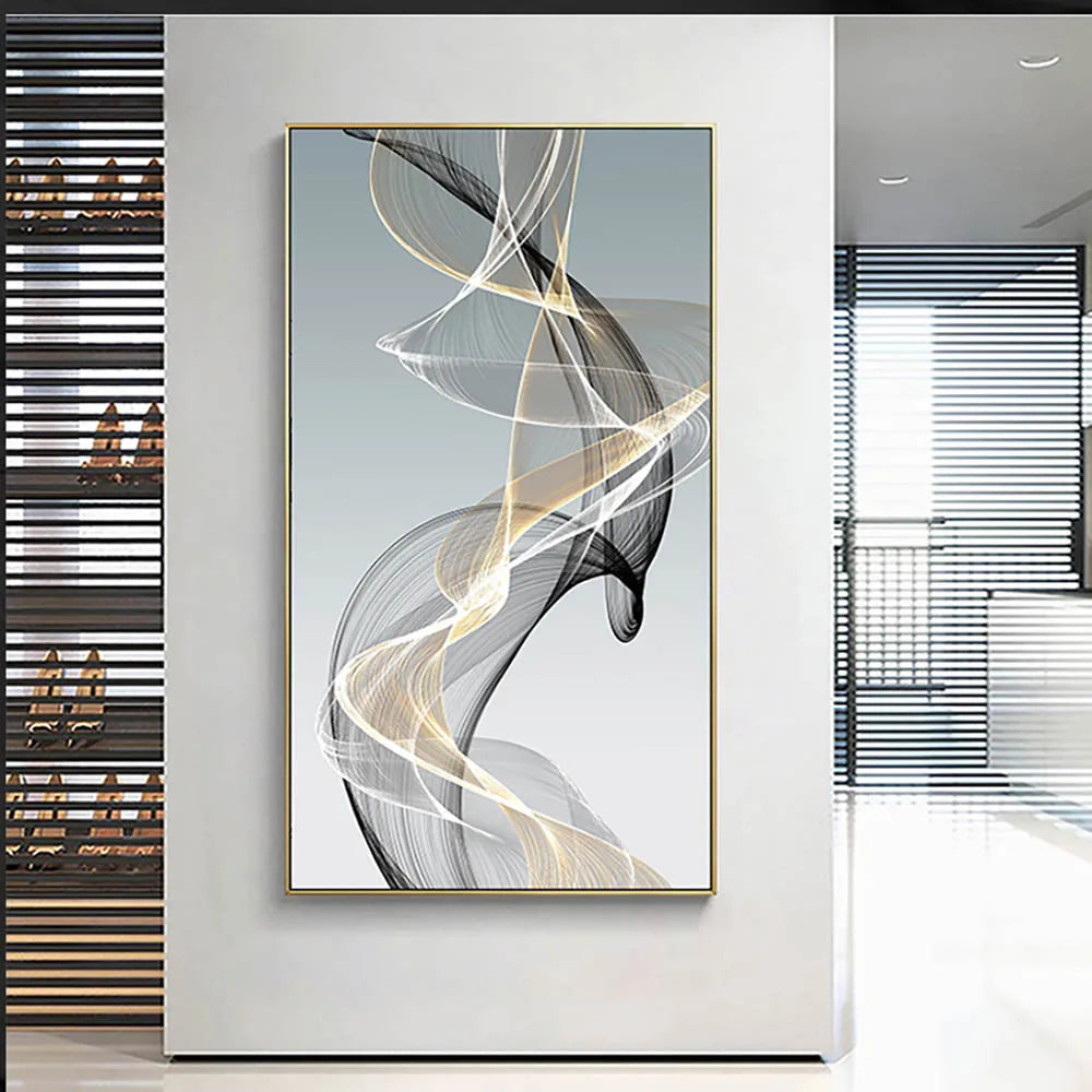 Peinture au diamant abstraite Emely avec lignes noires et jaunes