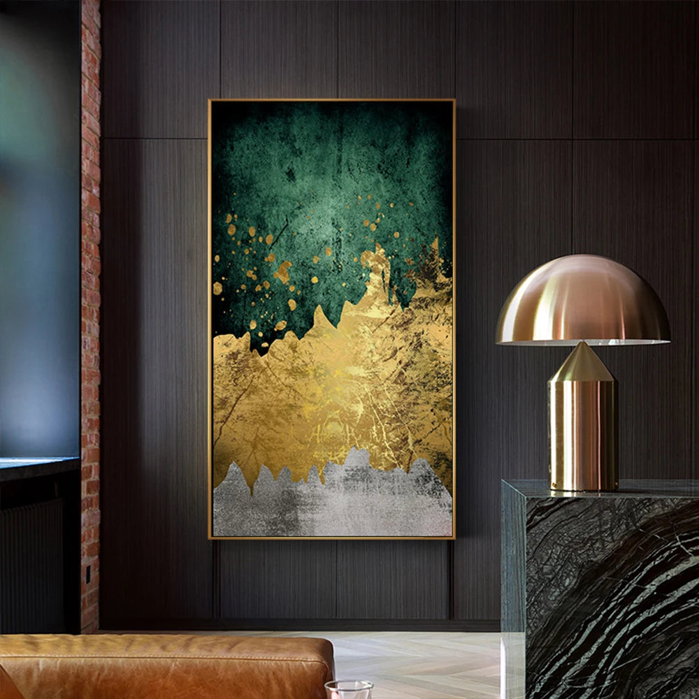 Ella's AAHH Green Gold Modern Abstract Nordic Canvas Painting: Elevate Your Home Decor