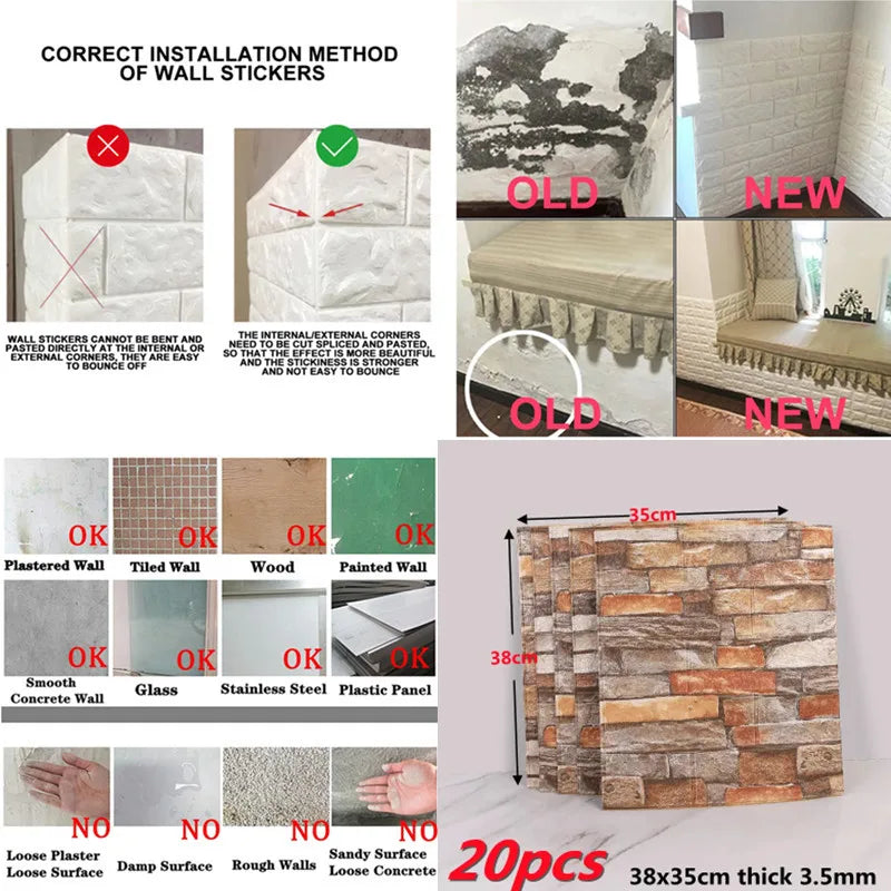 Emma's 20pcs 3D Wallpaper Brick Pattern Wall Stickers: Elevate Your Living Space