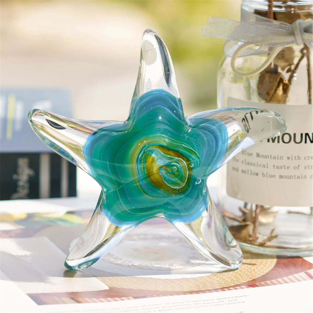 Legacy Crystal Handmade Glass Blown Table Decor, Starfish Figurine