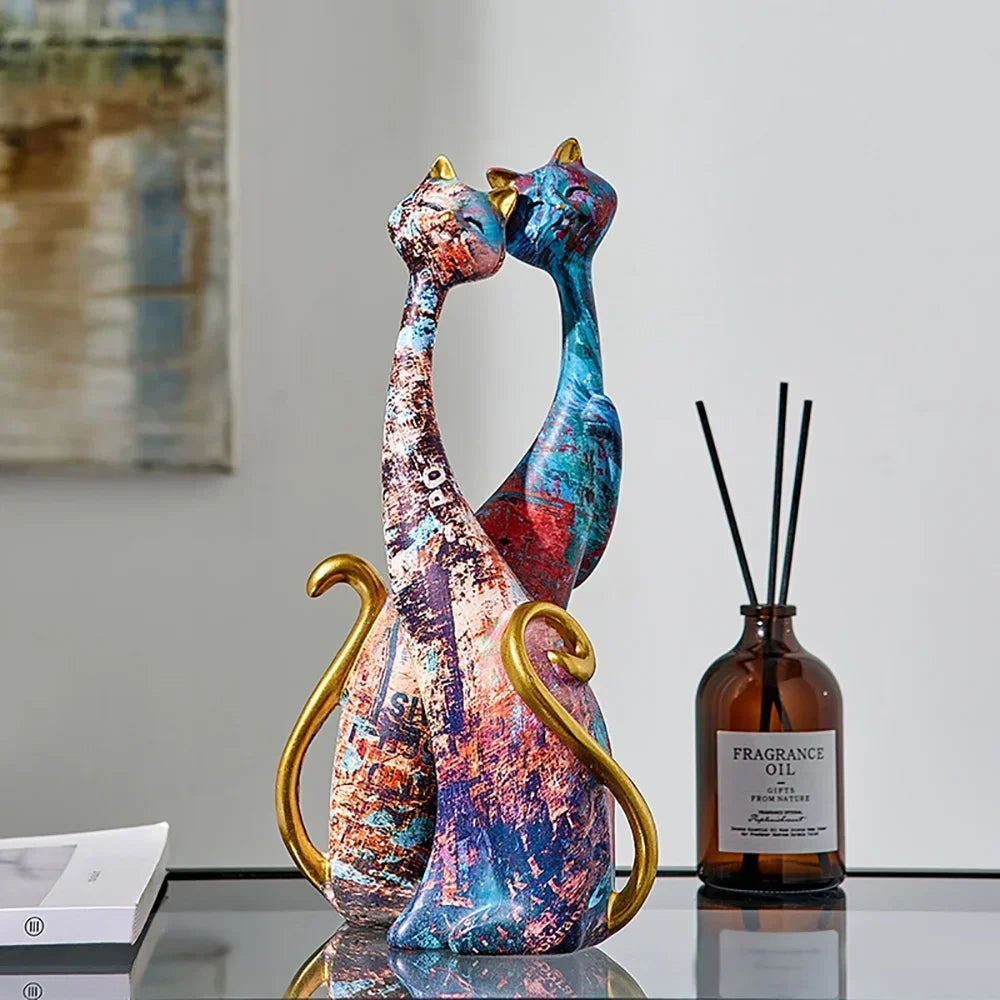Statues de chat peintes à l'huile de style européen Allie, 2 pièces