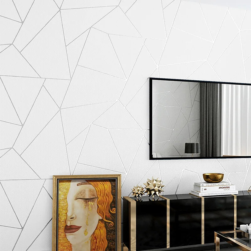 Kataleya Blue White Beige Silver Line 3D Wallpaper