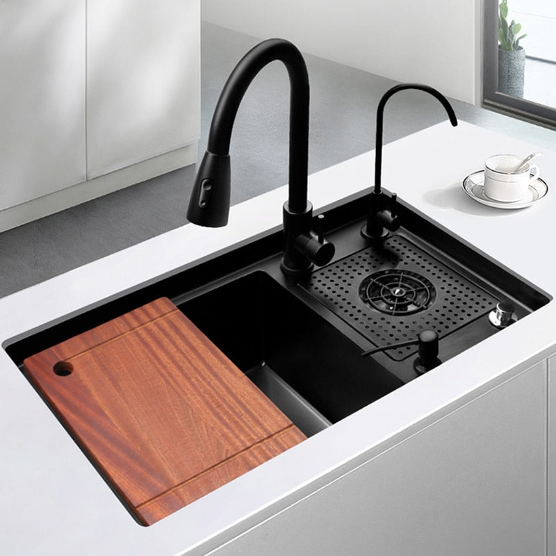 High-pressure Cup Washer Kitchen Stainless Steel Sink 304 Nano Handmade Single-slot Under-counter Wash Basin Bar Milk Tea Cafe