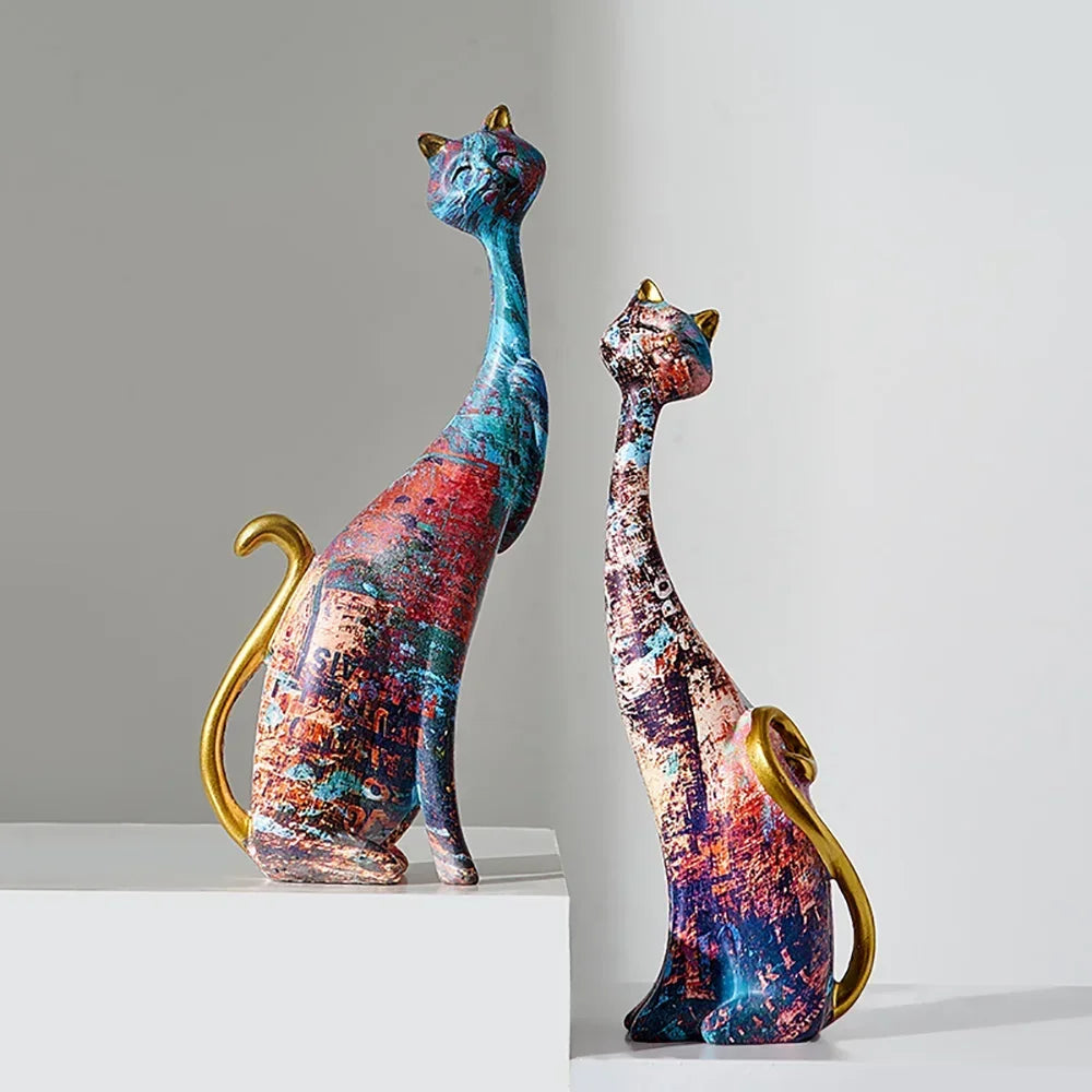 Statues de chat peintes à l'huile de style européen Allie, 2 pièces