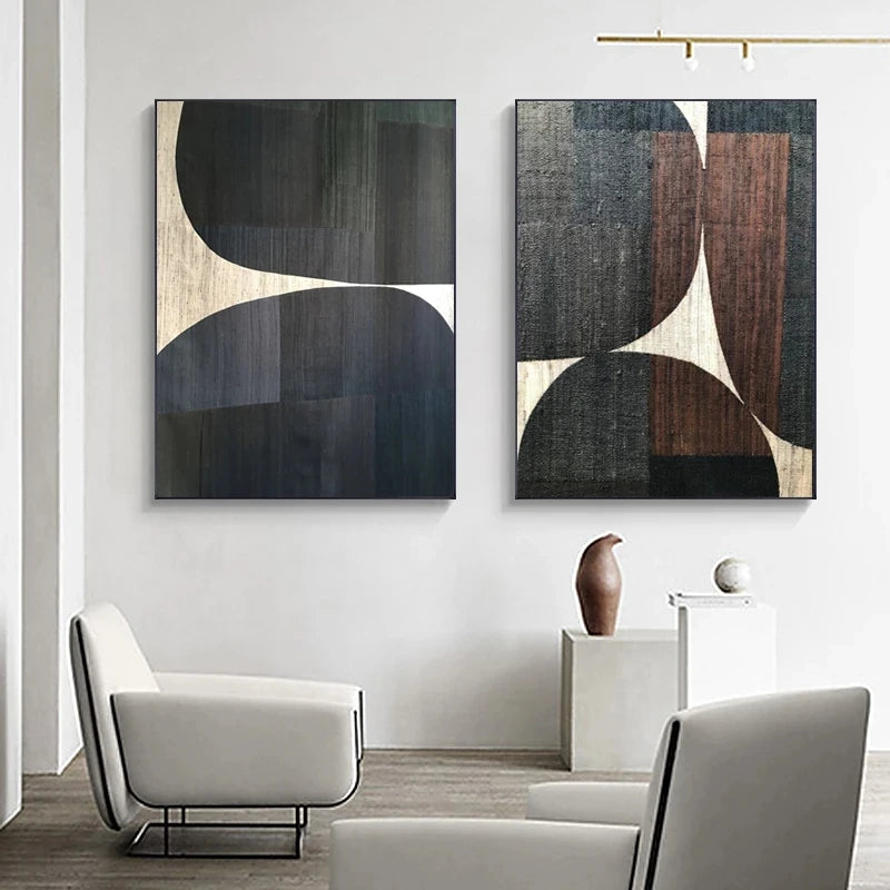 Peinture sur toile abstraite à géométrie noire rétro d'Amora