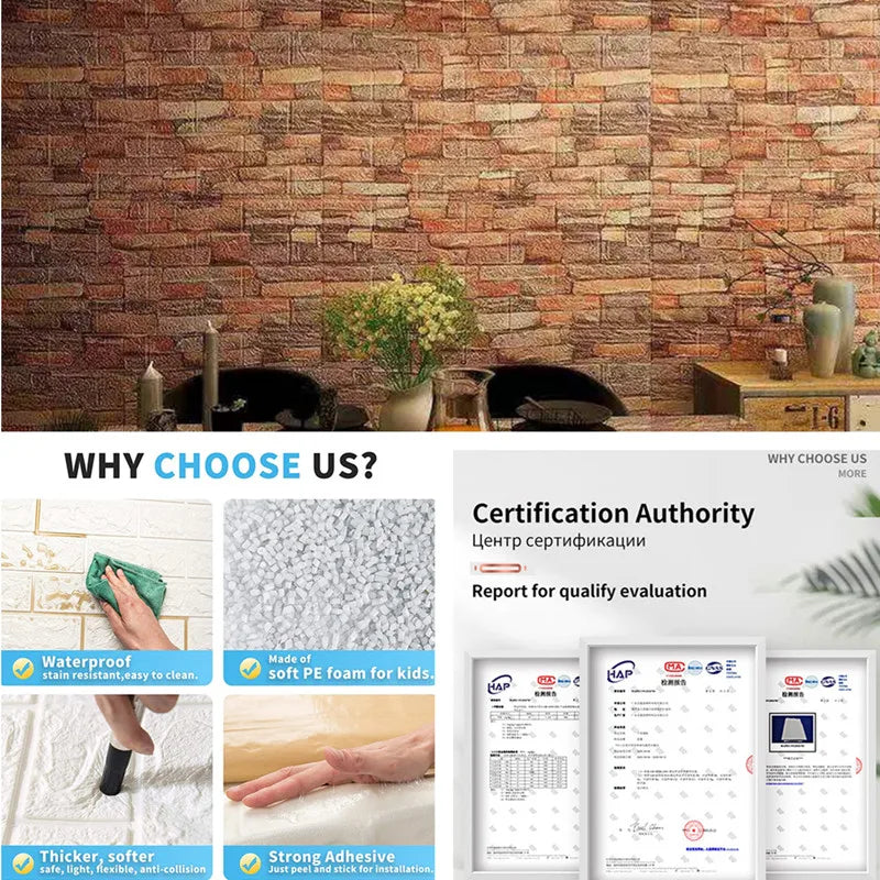 Emma's 20pcs 3D Wallpaper Brick Pattern Wall Stickers: Elevate Your Living Space