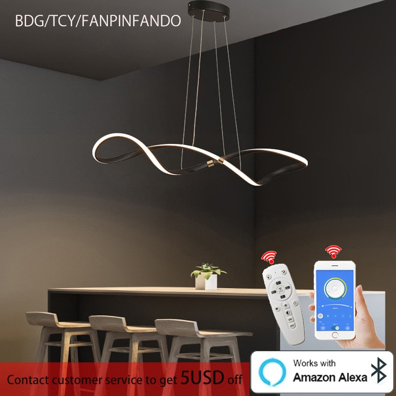 Matte Black Modern LED Chandelier – Dimmable Pendant for Kitchen, Living & Dining Areas