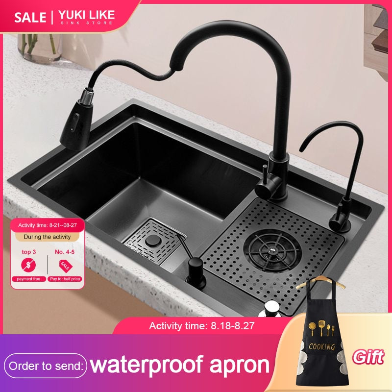 High-pressure Cup Washer Kitchen Stainless Steel Sink 304 Nano Handmade Single-slot Under-counter Wash Basin Bar Milk Tea Cafe