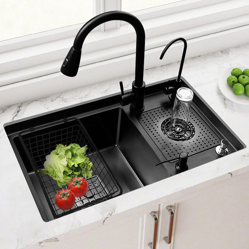 High-pressure Cup Washer Kitchen Stainless Steel Sink 304 Nano Handmade Single-slot Under-counter Wash Basin Bar Milk Tea Cafe
