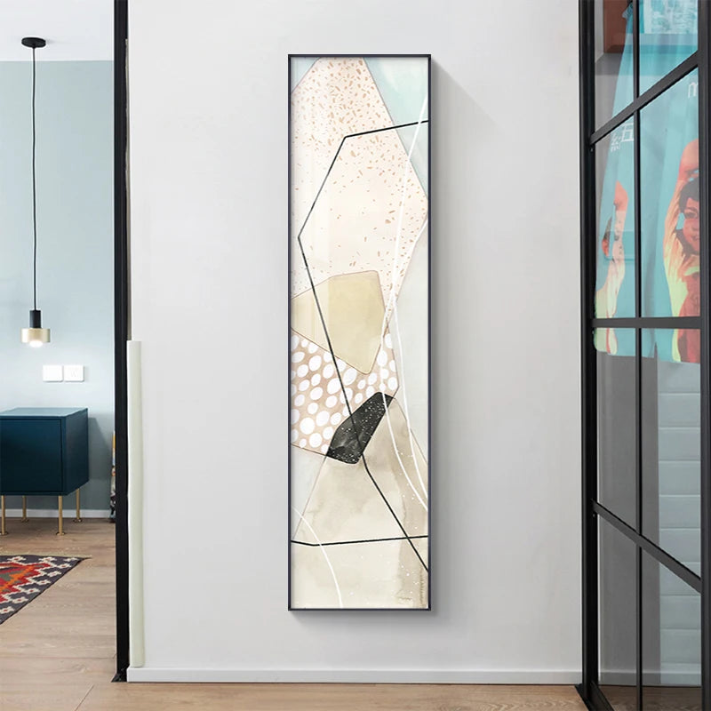 Makayla Abstract Blue Beige Geometry Canvas Painting