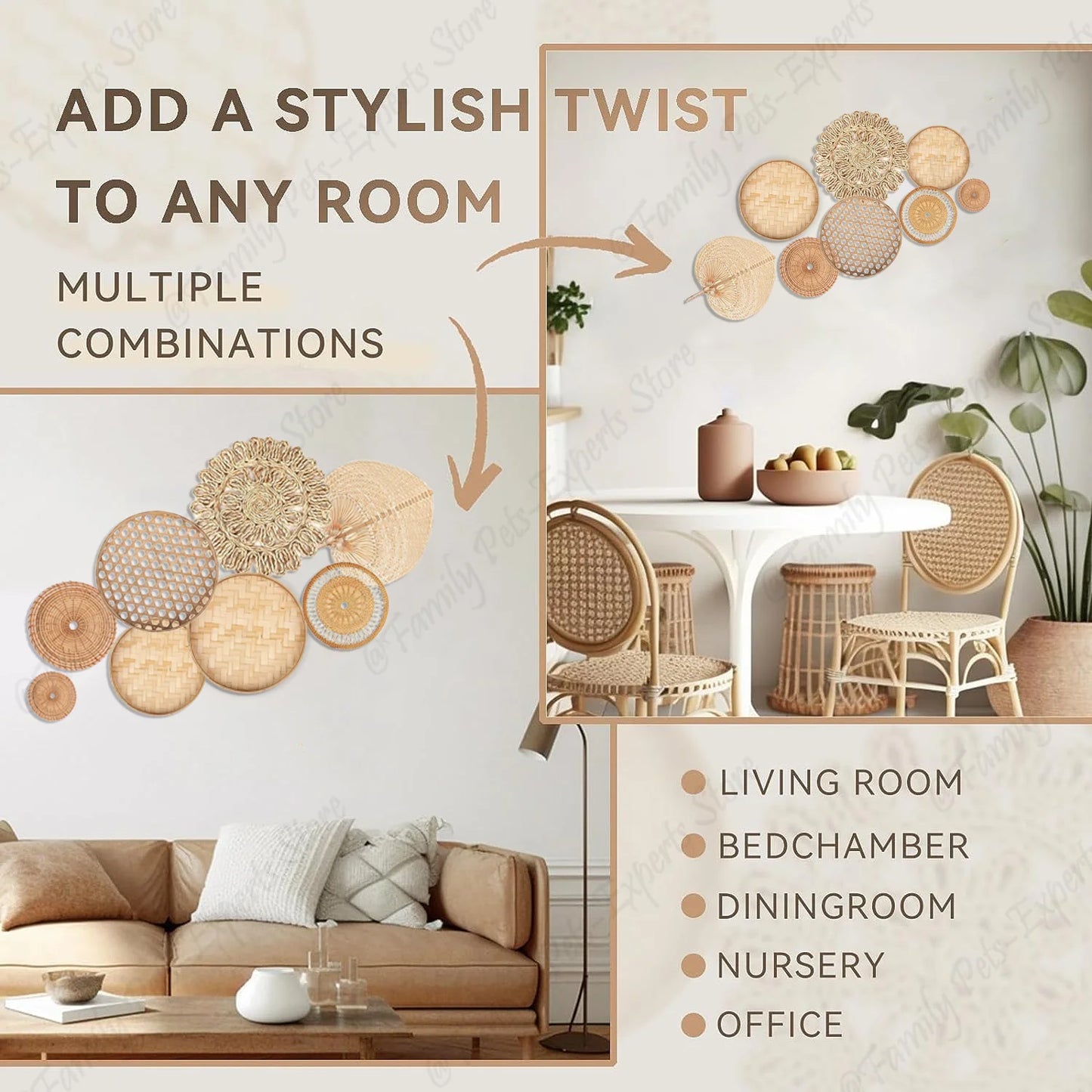 Cadence 8pcs Natural Wall Basket Decor Set