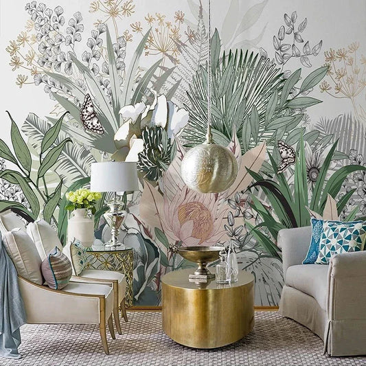 Papier peint mural personnalisé d'Emily : feuilles de palmier de forêt tropicale peintes à la main de style nordique