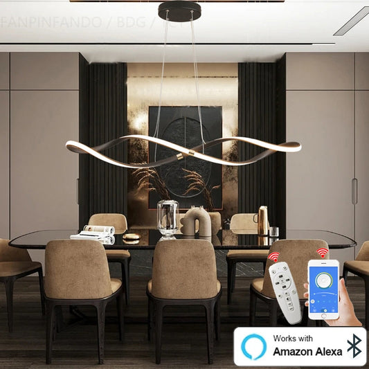 Matte Black Modern LED Chandelier – Dimmable Pendant for Kitchen, Living & Dining Areas