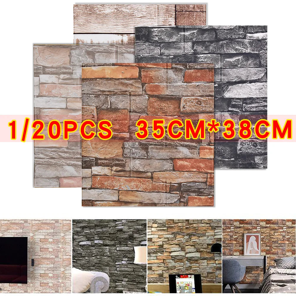 Emma's 20pcs 3D Wallpaper Brick Pattern Wall Stickers: Elevate Your Living Space