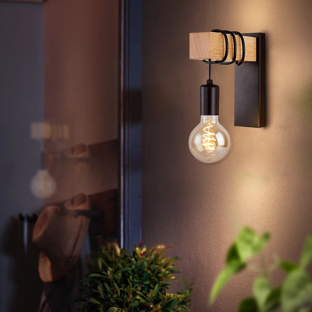 Home Deco Nordic Iron Wood Wall Lamp