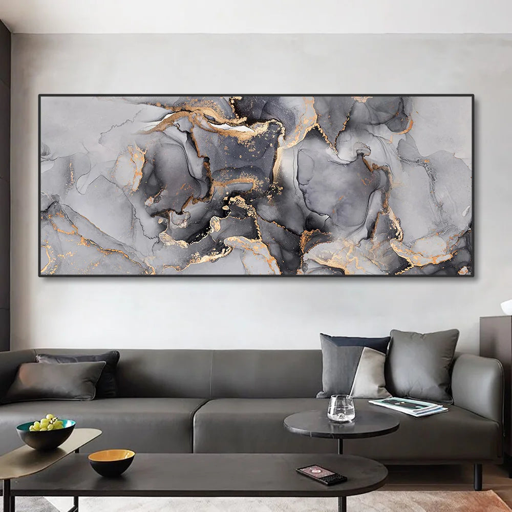 Sophia's Oversize Abstract Gray Ink Painting Wall Art: Elevate Your Living Room Decor