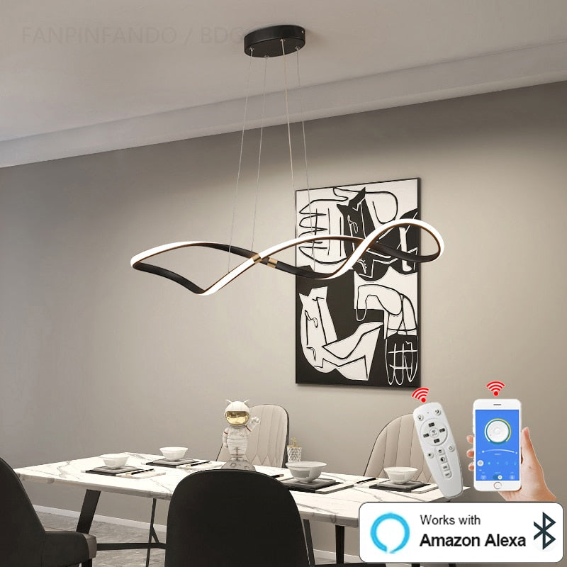 Matte Black Modern LED Chandelier – Dimmable Pendant for Kitchen, Living & Dining Areas