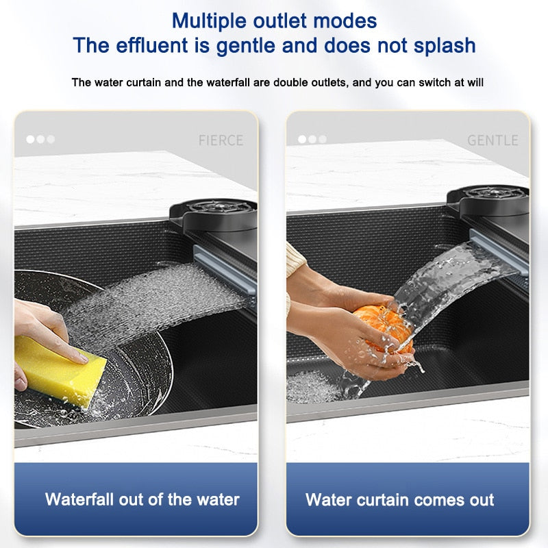 Stainless Steel Kitchen Sink Embossed Waterfall Sink Large Single Slot Multifunction Washbasin For Kitchen Renovation