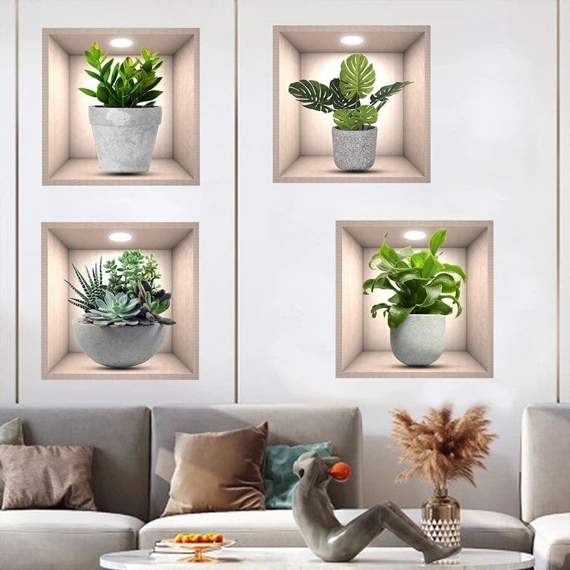 Carly 4pcs Plant Pattern Wall Sticker - Self Adhesive PVC Wall Art Decal