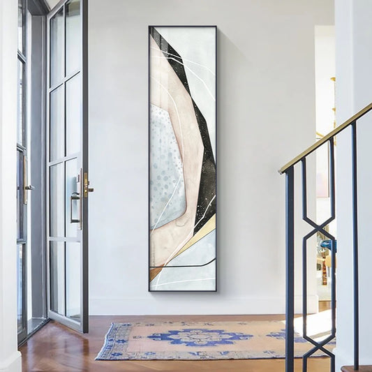 Makayla Abstract Blue Beige Geometry Canvas Painting