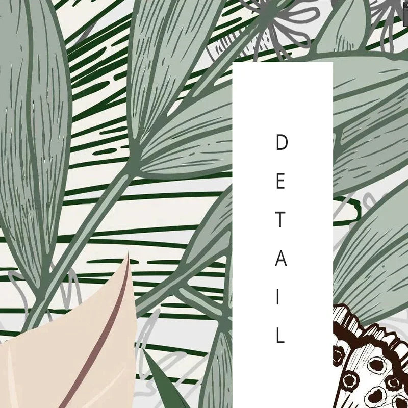Emily's Custom Mural Wallpaper: Nordic Hand-Painted Tropical Plants Rainforest Palm Leaves