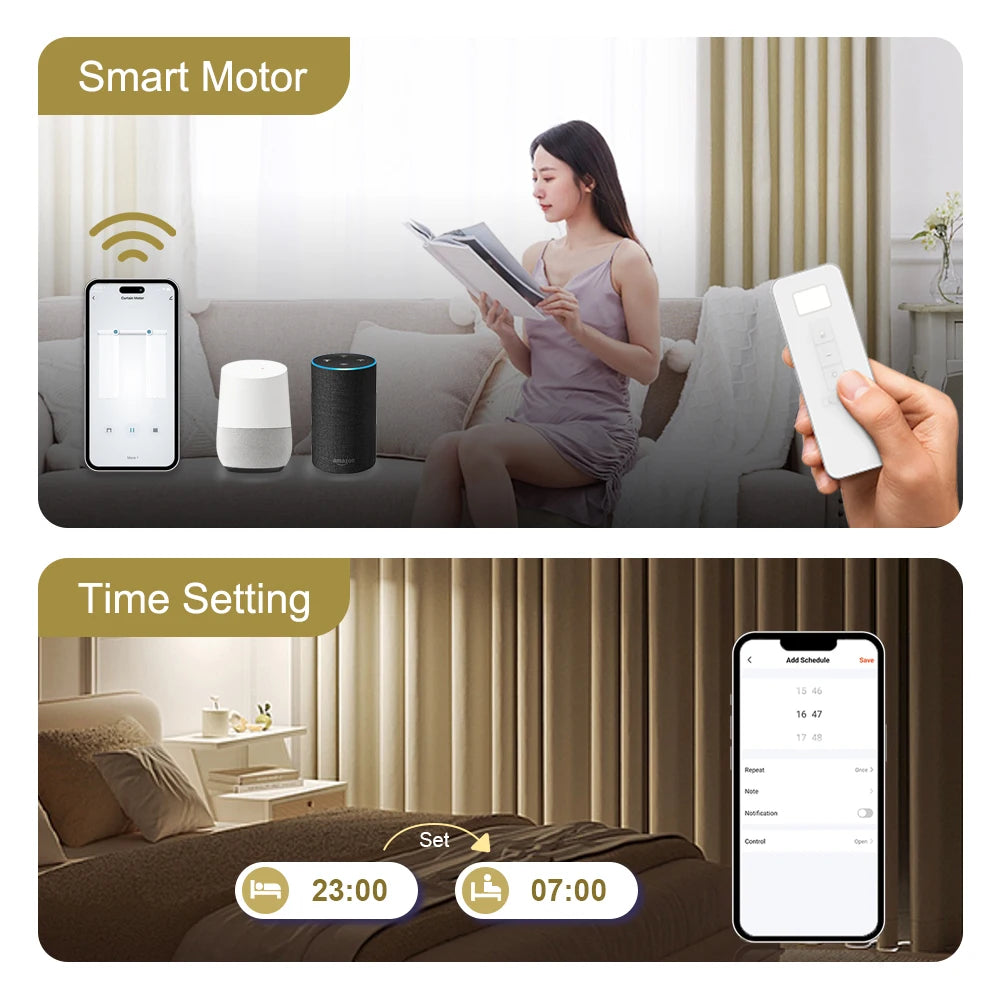 Customized Ripple Fold S Electric Curtain Rail Track - High-Torque Wifi Tuya Smart Curtain Motor