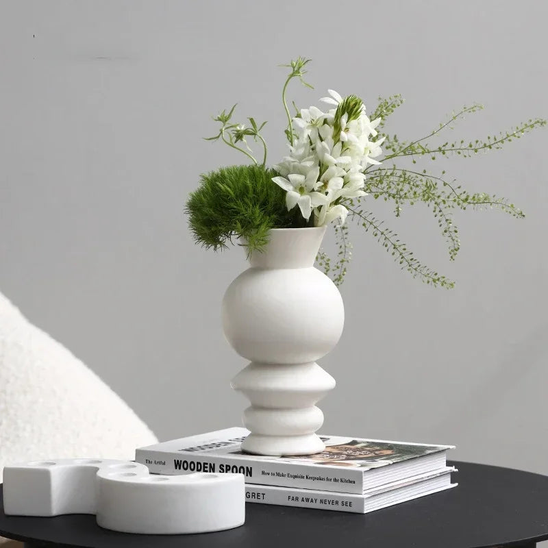 Kyra Household Simple White Multilayer Straight Tube Glazed Ceramic Vase
