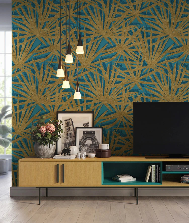 Samantha's Nordic Ins Tropical Gold Palm Leaf Wallpaper