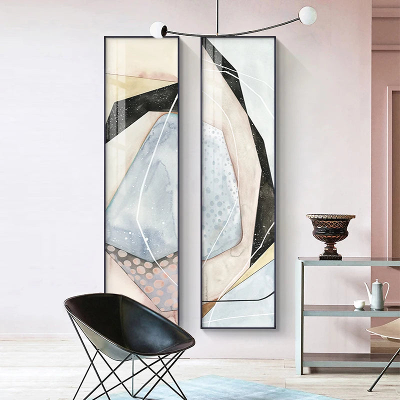 Makayla Abstract Blue Beige Geometry Canvas Painting