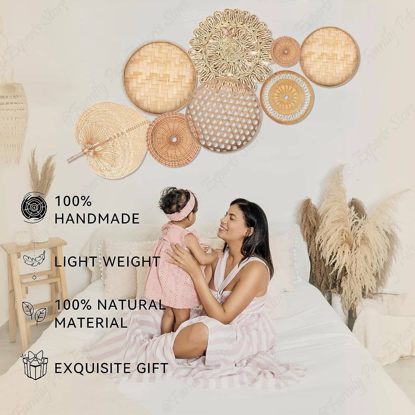 Cadence 8pcs Natural Wall Basket Decor Set