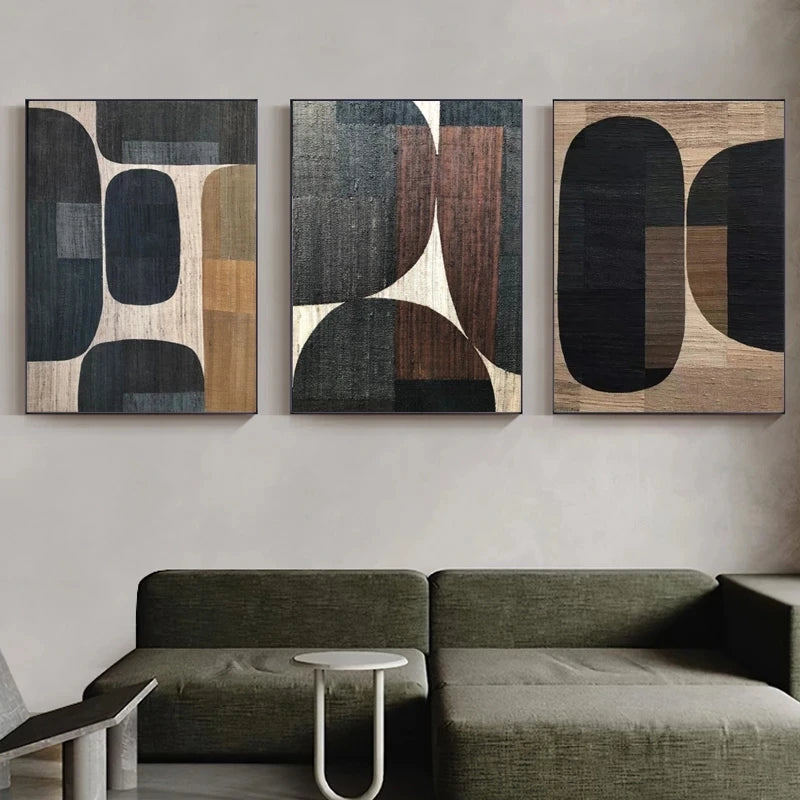 Peinture sur toile abstraite à géométrie noire rétro d'Amora