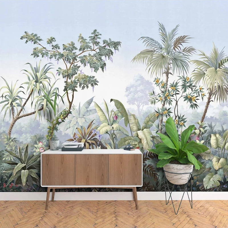 Olivia's Custom Photo Wallpaper: Retro Hand-Painted Tropical Rainforest