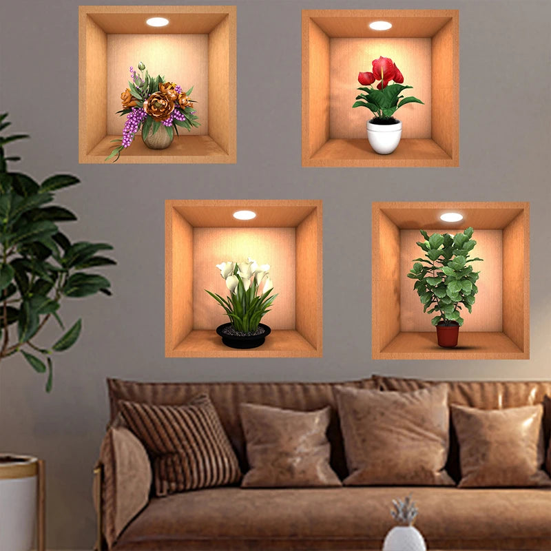 Carly 4pcs Plant Pattern Wall Sticker - Self Adhesive PVC Wall Art Decal