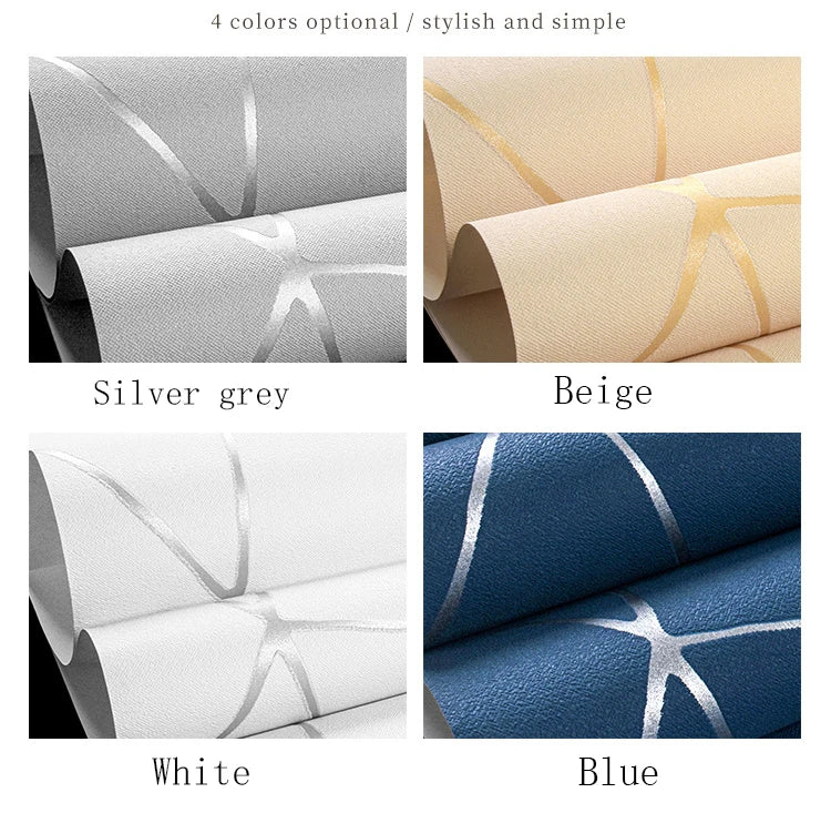 Kataleya Blue White Beige Silver Line 3D Wallpaper