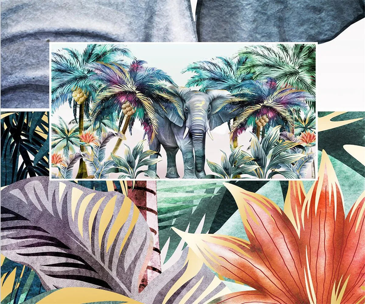 Emily's Custom Hand-Painted Forest Animals and Tropical Plants Wallpaper Mural