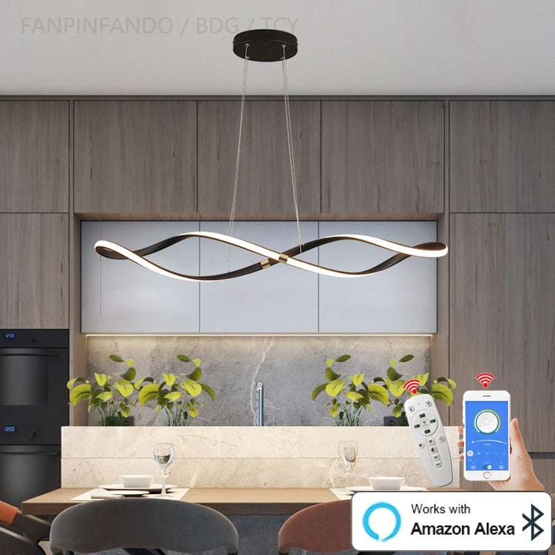 Matte Black Modern LED Chandelier – Dimmable Pendant for Kitchen, Living & Dining Areas