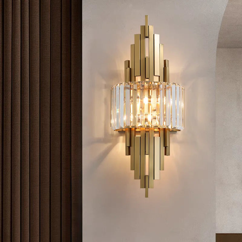 Home Deco Champagne Gold Crystal Wall Lamp
