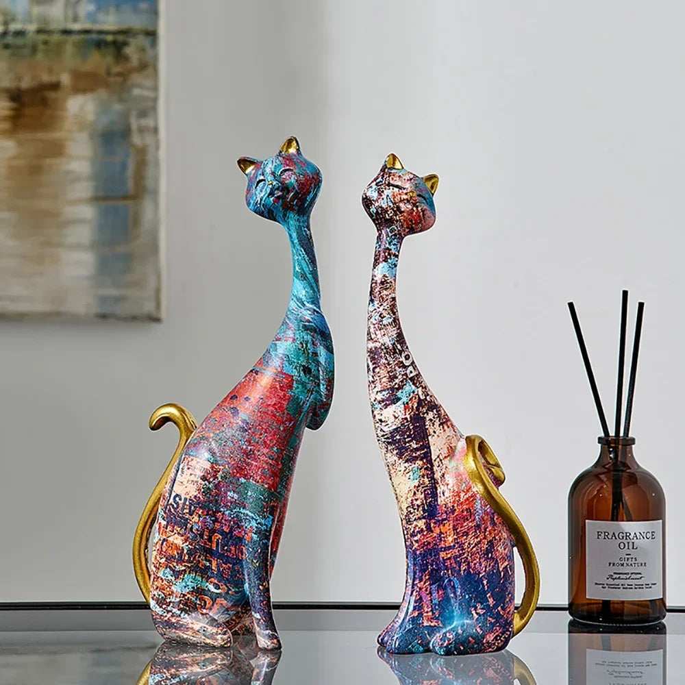 Statues de chat peintes à l'huile de style européen Allie, 2 pièces