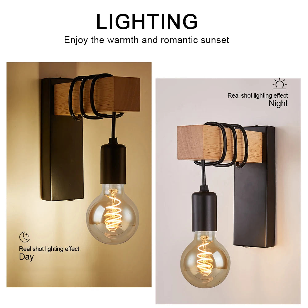 Home Deco Nordic Iron Wood Wall Lamp